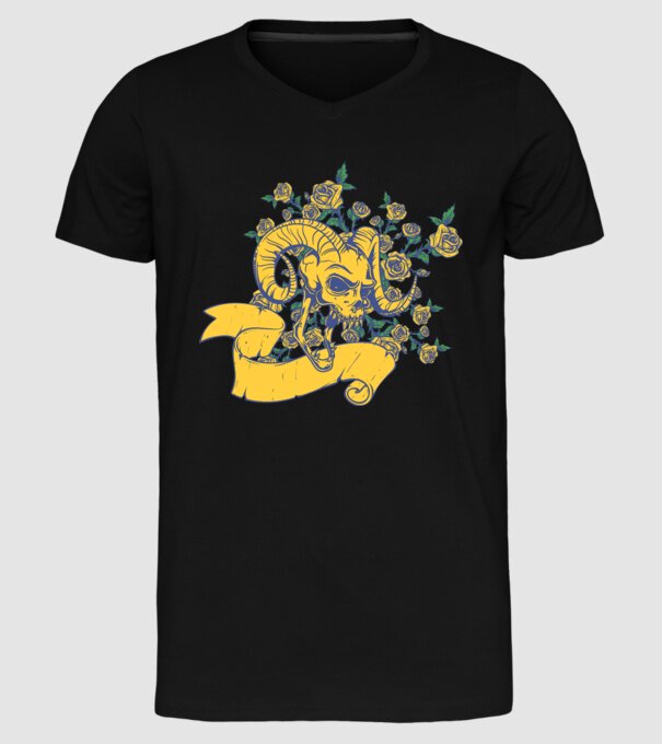 Skull with Roses model negru pe tricou