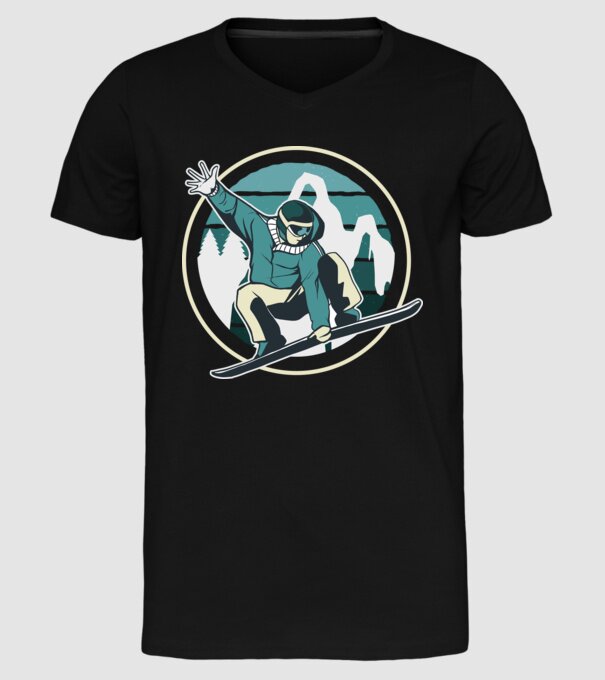 Săritură Snowboard model negru pe tricou