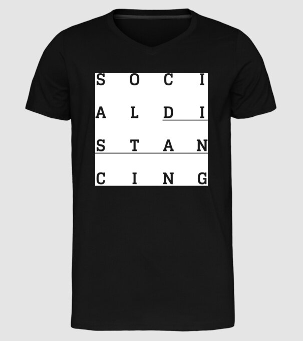 Social distancing model negru pe tricou