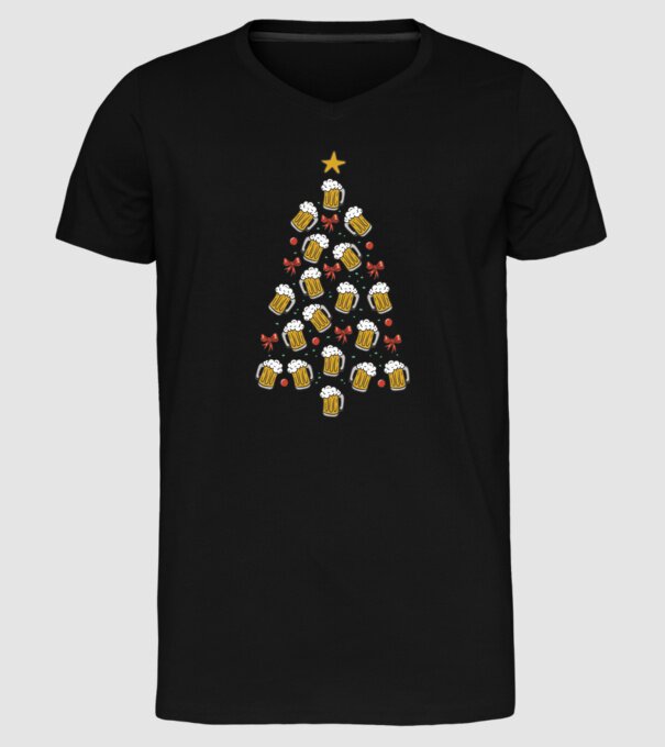Pom de Crăciun cu Bere model negru pe tricou