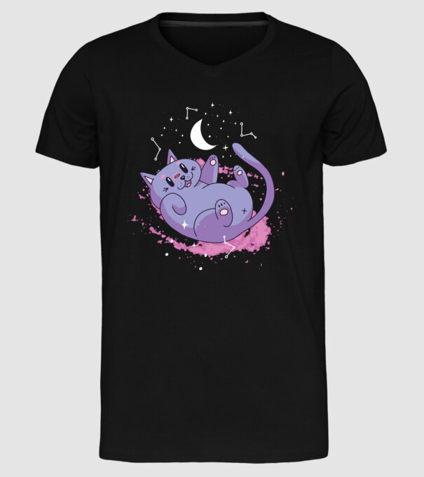 Space Cat - pisică drăguță în spațiu model negru pe tricou