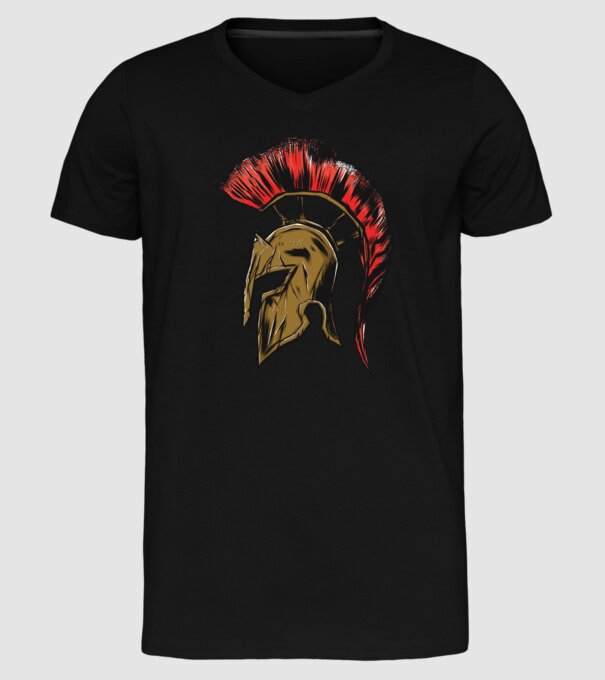 Cască războinic Sparta model negru pe tricou