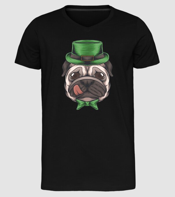 Mops Sfântul Patrick model negru pe tricou