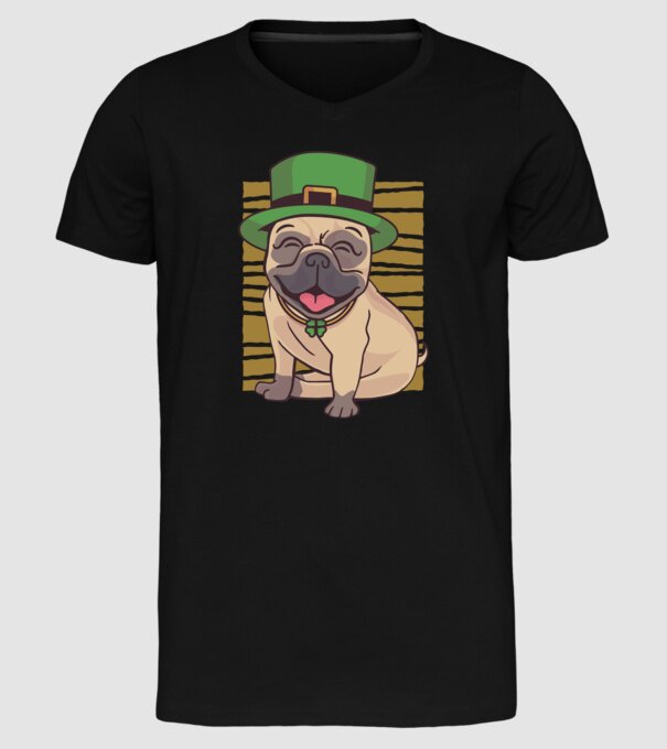 Sfântul Patrick Mops model negru pe tricou