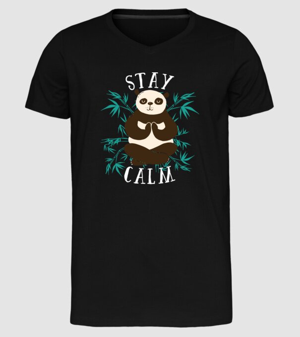 Stay Calm Panda meditație model negru pe tricou