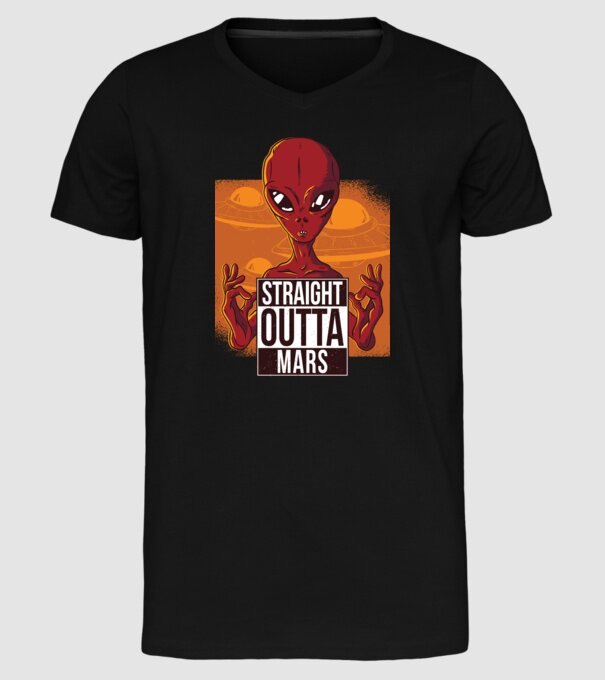 Straight Outta Mars Alien model negru pe tricou