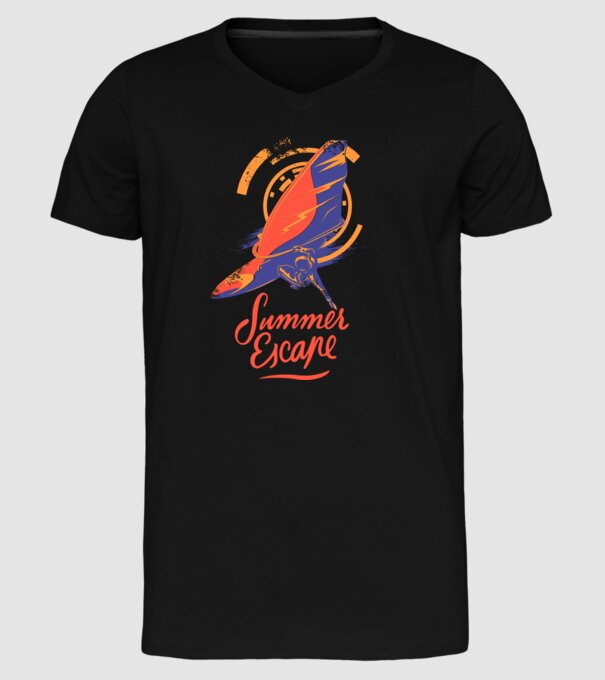 Summer escape Surf model negru pe tricou