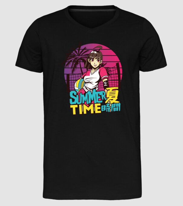 Summer Girl Anime Fată Manga model negru pe tricou