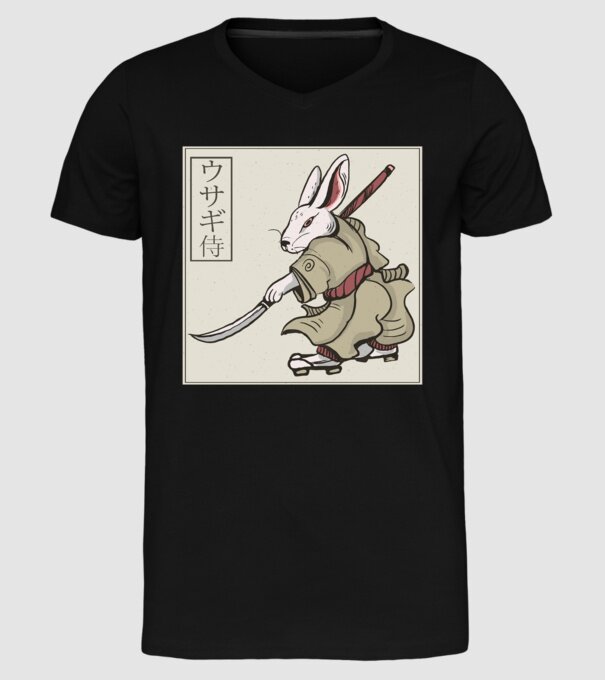 Iepure Samurai model negru pe tricou