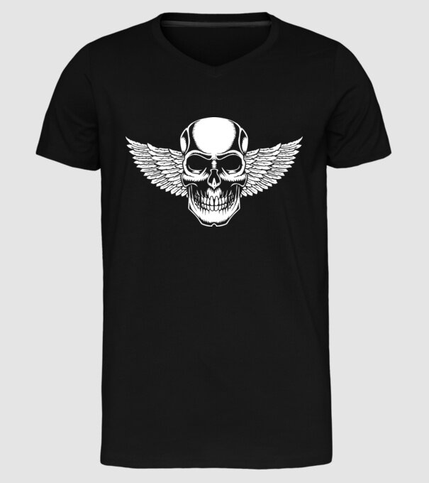 Craniu cu Aripi model negru pe tricou
