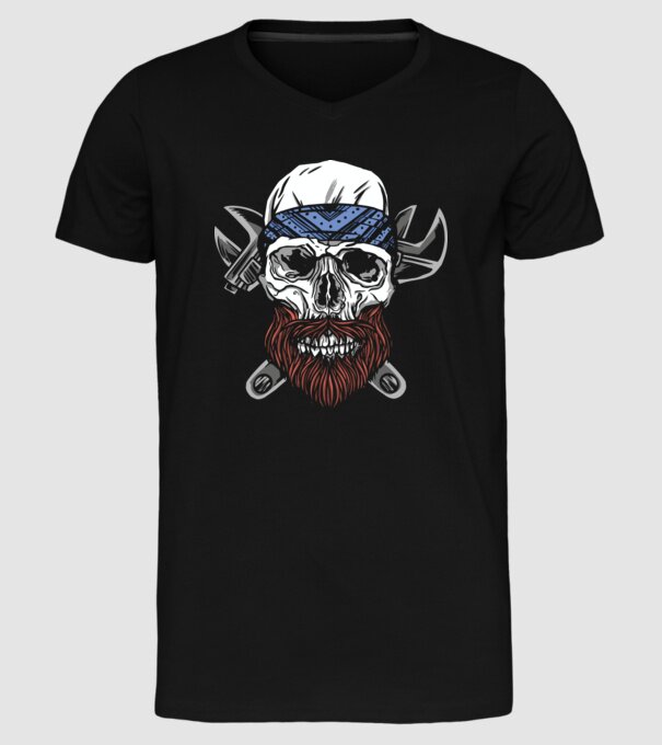 Craniu Instalator Barbă model negru pe tricou
