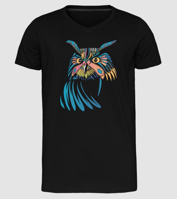 Bufniță colorată model negru pe tricou