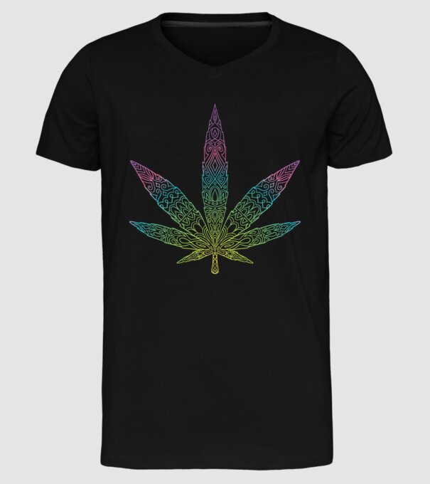 Frunză colorată de marijuana model negru pe tricou