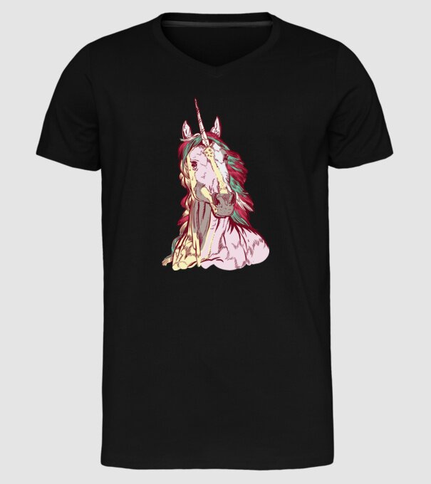 Unicorn colorat model negru pe tricou