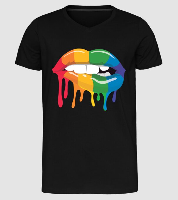 Gură curcubeu model negru pe tricou