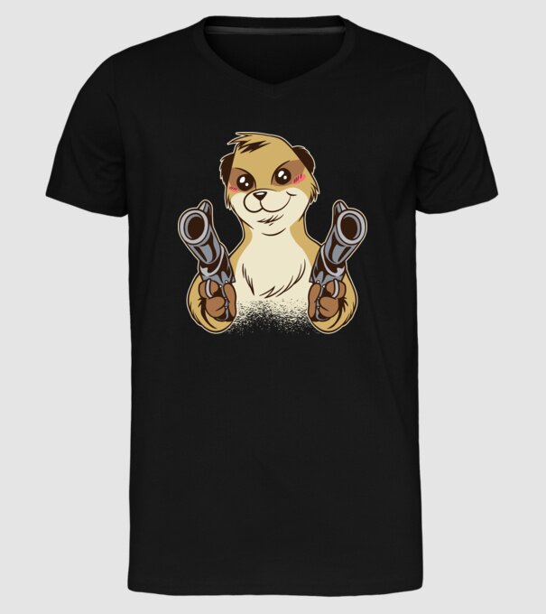 Suricată cu armă model negru pe tricou