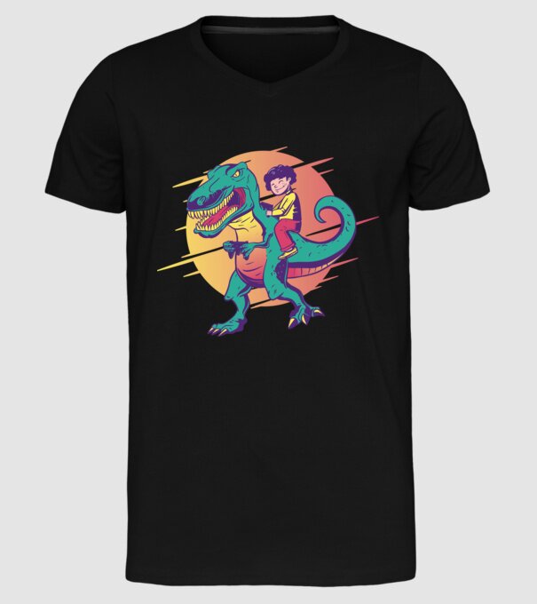 T-rex Gamer dinozaur model negru pe tricou