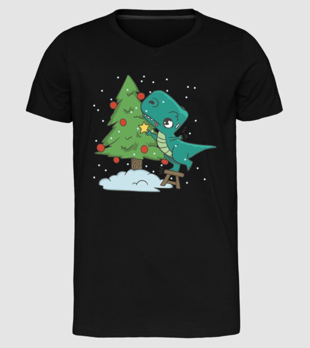 T-rex decorare pom de Crăciun model negru pe tricou
