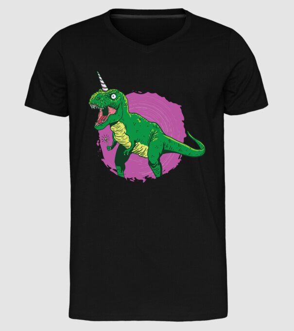 T-rex unicorn model negru pe tricou
