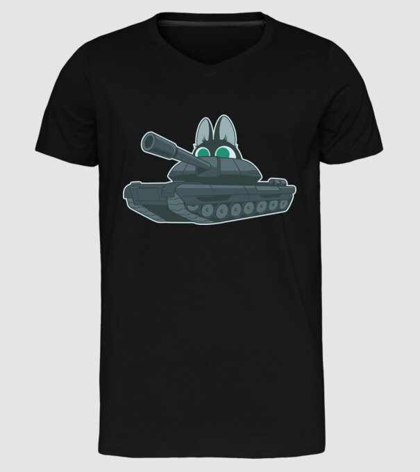 Pisică cu tanc model negru pe tricou