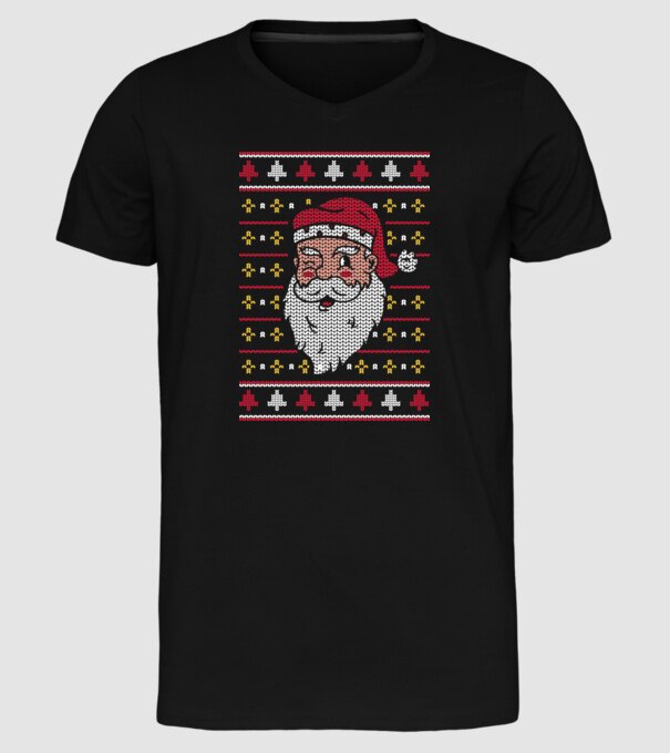 Moș Crăciun pulover urât model negru pe tricou