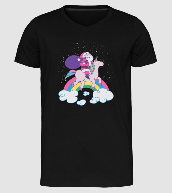 Moș Crăciun Unicorn model negru pe tricou