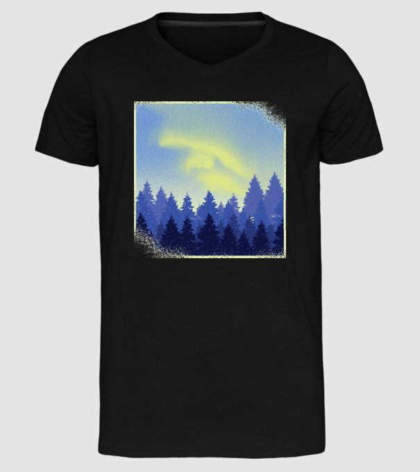 Peisaj de iarnă în pădure model negru pe tricou