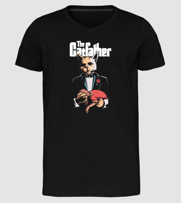 The Catfather model negru pe tricou