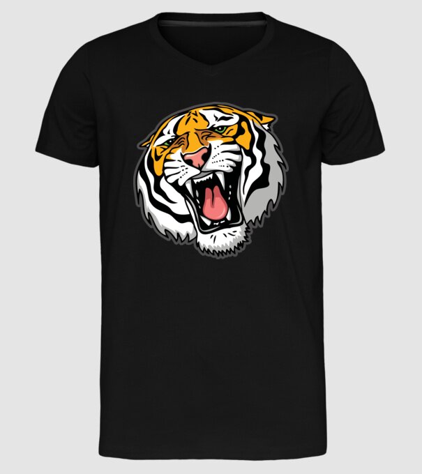 Tricou cu cap de tigru model negru pe tricou