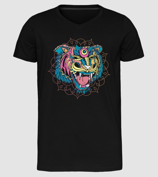 Tigru Mandala model negru pe tricou
