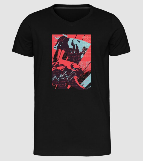 Bursa de Valori Taur vs Urs model negru pe tricou