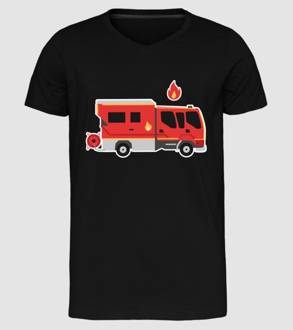 Mașină de pompieri model negru pe tricou