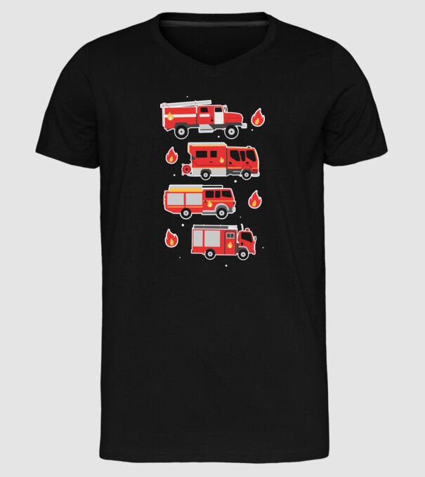 Mașini de pompieri model negru pe tricou