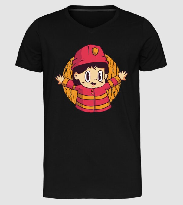 Pompier copil model negru pe tricou