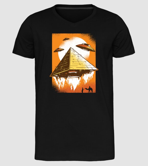OZN Piramidă Alien model negru pe tricou
