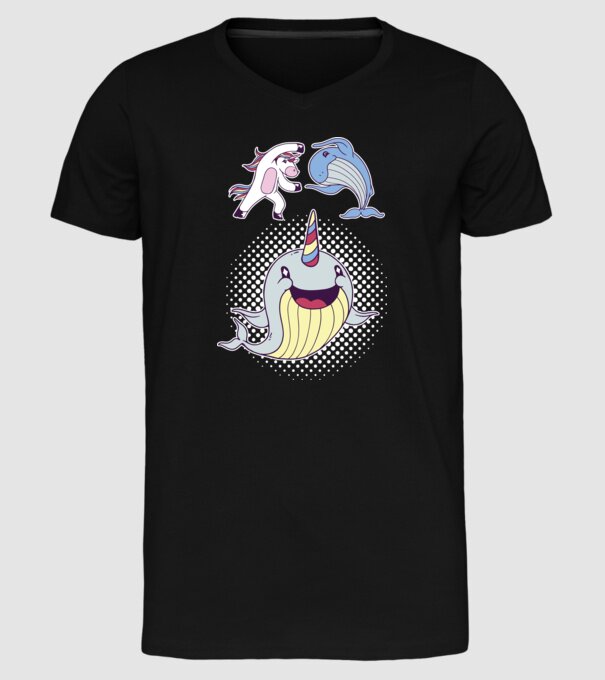 Unicorn Balenă Fuziune - Narval model negru pe tricou