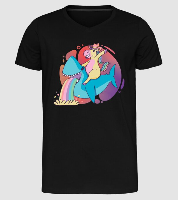 Unicorn pe rechin model negru pe tricou