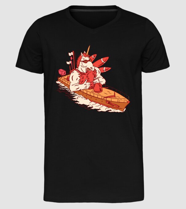 Unicorn Corabie de luptă model negru pe tricou
