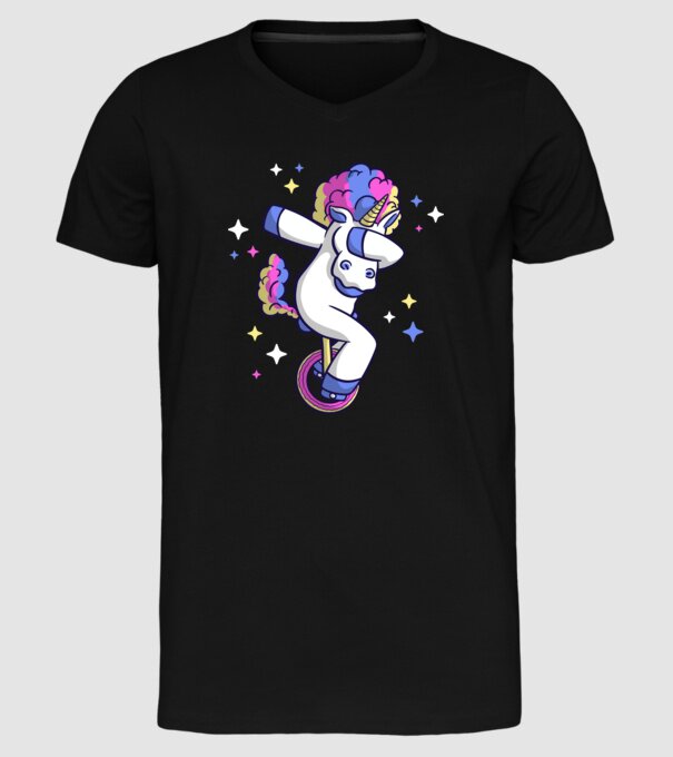 Unicorn pe monociclu model negru pe tricou