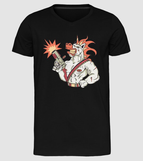 Unicorn Războinic model negru pe tricou