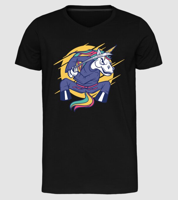 Unicorn Ninja model negru pe tricou