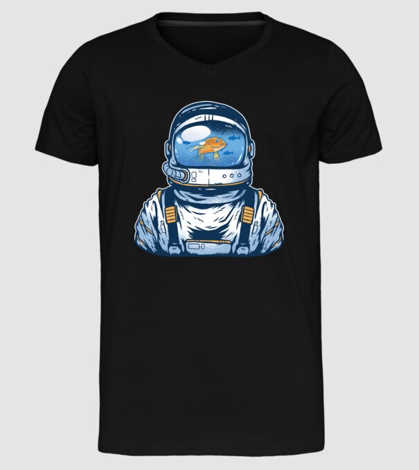 Peștișor auriu Astronaut model negru pe tricou