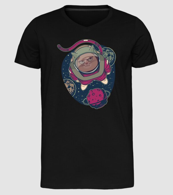 Pisică Astronaut model negru pe tricou