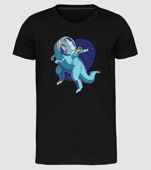 Astronaut Dinozaur T rex model negru pe tricou