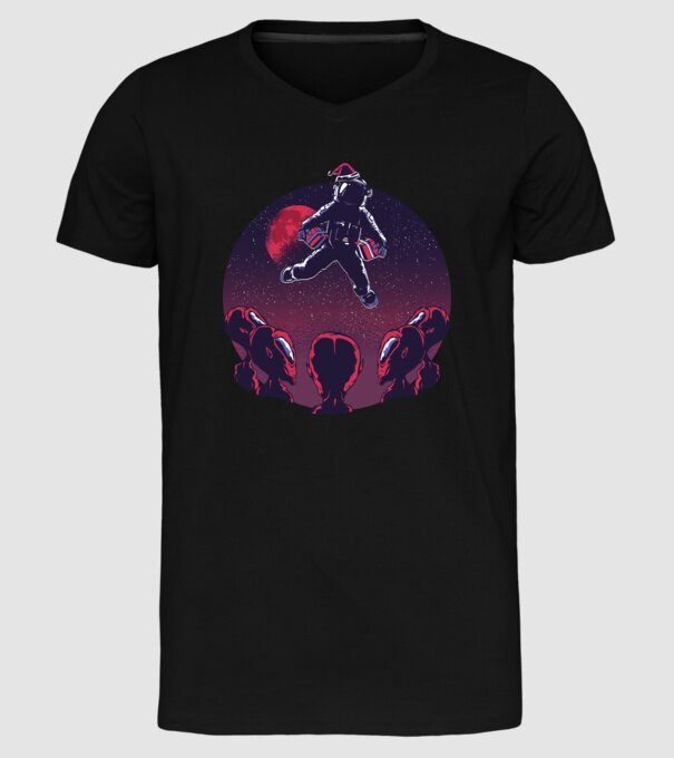 Moș Crăciun Astronaut model negru pe tricou