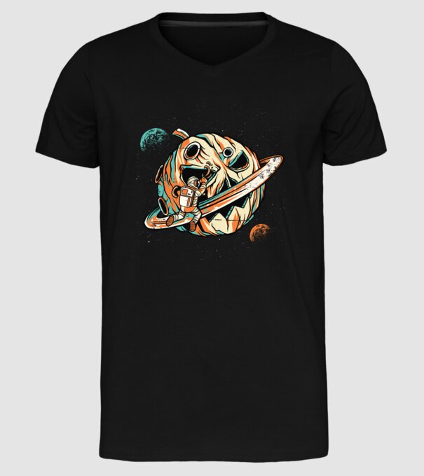 Astronaut cap de dovleac de Halloween model negru pe tricou