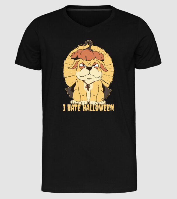 Urăsc Halloween cu câine model negru pe tricou