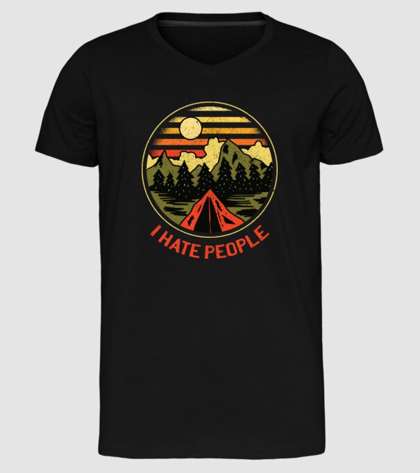 Urăsc oamenii tricou de camping model negru pe tricou