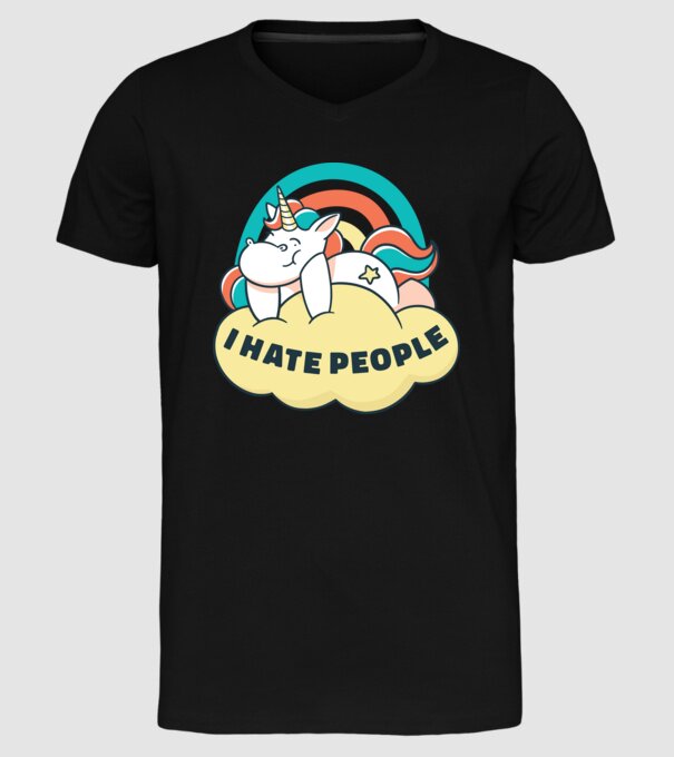 Urăsc oamenii Unicorn model negru pe tricou