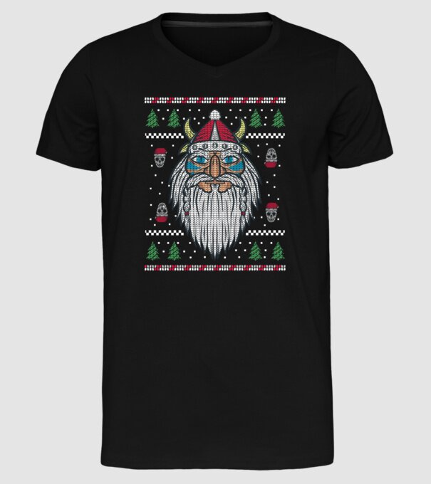Moș Crăciun viking Pulover urât model negru pe tricou